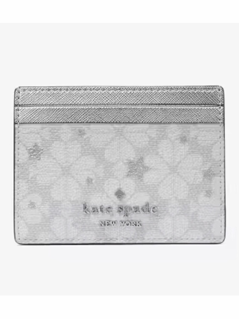 (NWT) KATE SPADE • Platinum Grey Multi Flower Star Toss Small Slim Card Holder